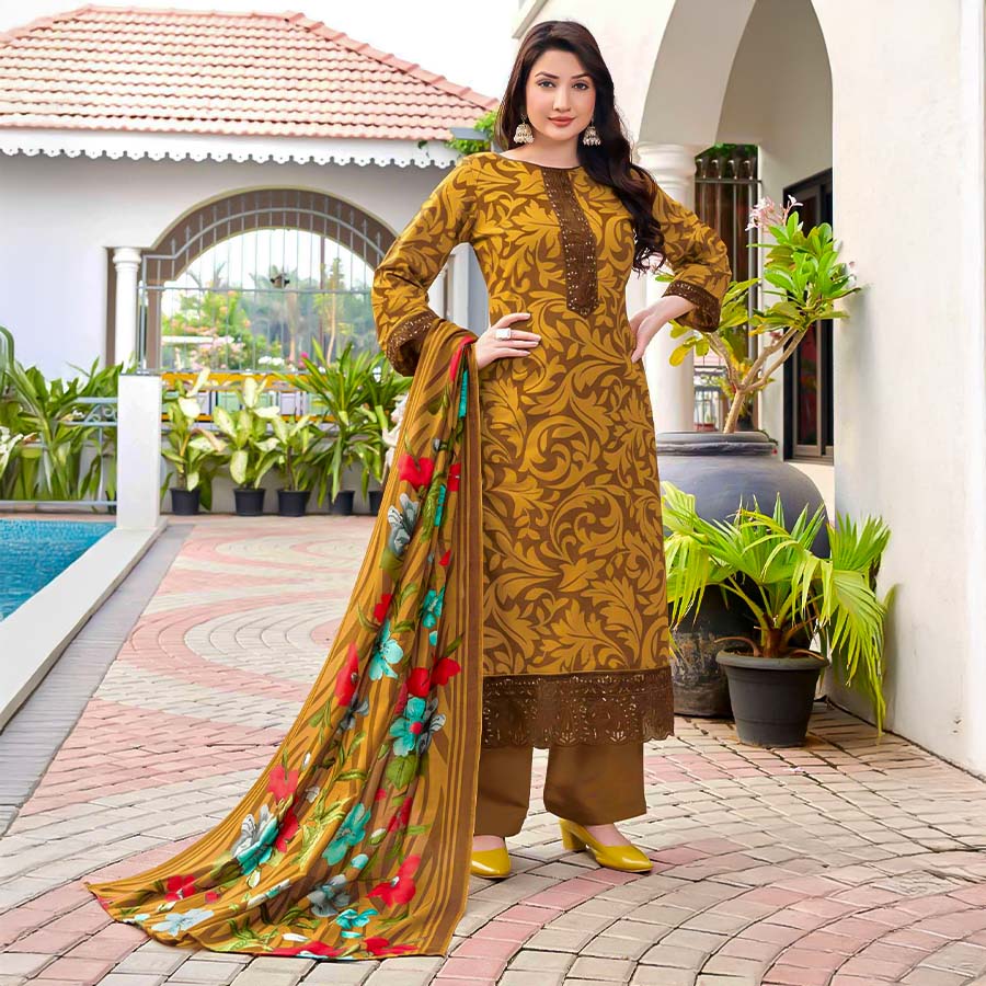 Yellow Cambric Casual Wear Salwar Kameez