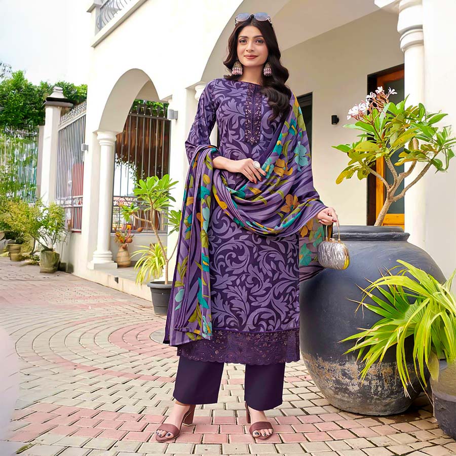 Purple Cambric Casual Wear Salwar Kameez