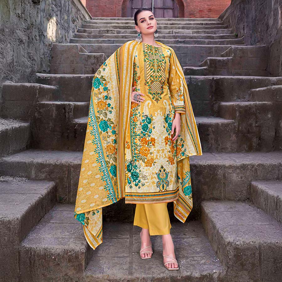 Yellow  Cambric Cotton Casual Wear Salwar Kameez