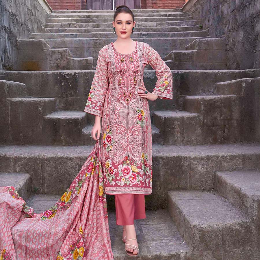 Pink  Cambric Cotton Casual Wear Salwar Kameez