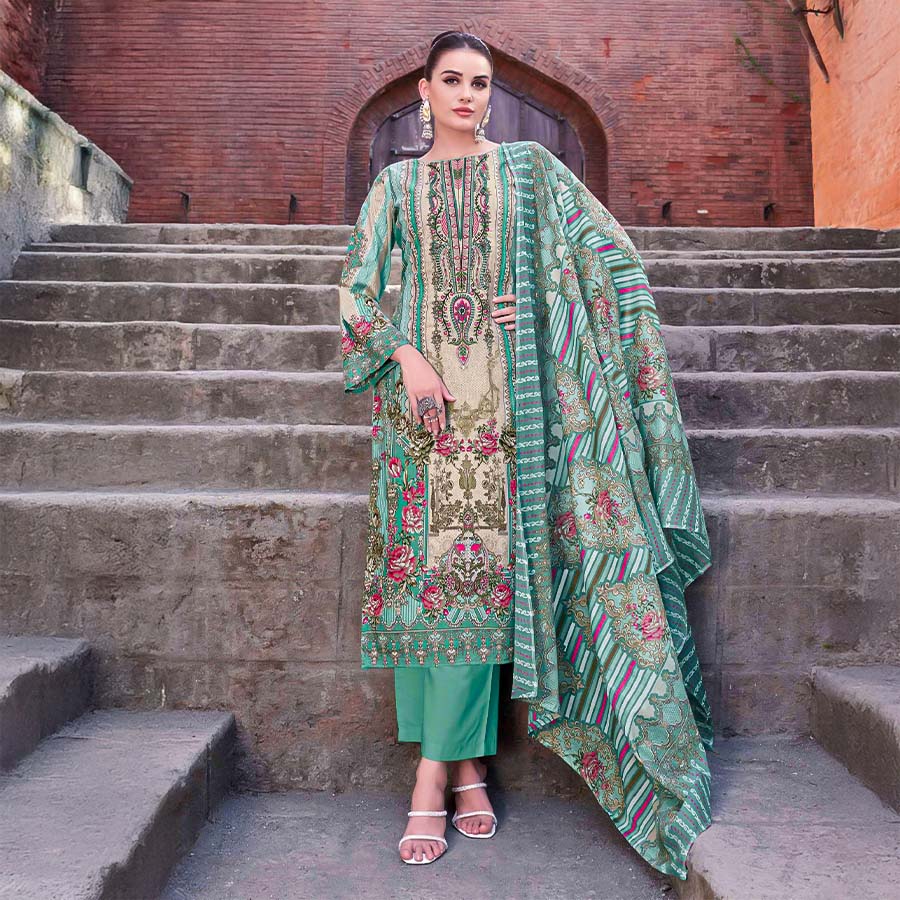 Green  Cambric Cotton Casual Wear Salwar Kameez