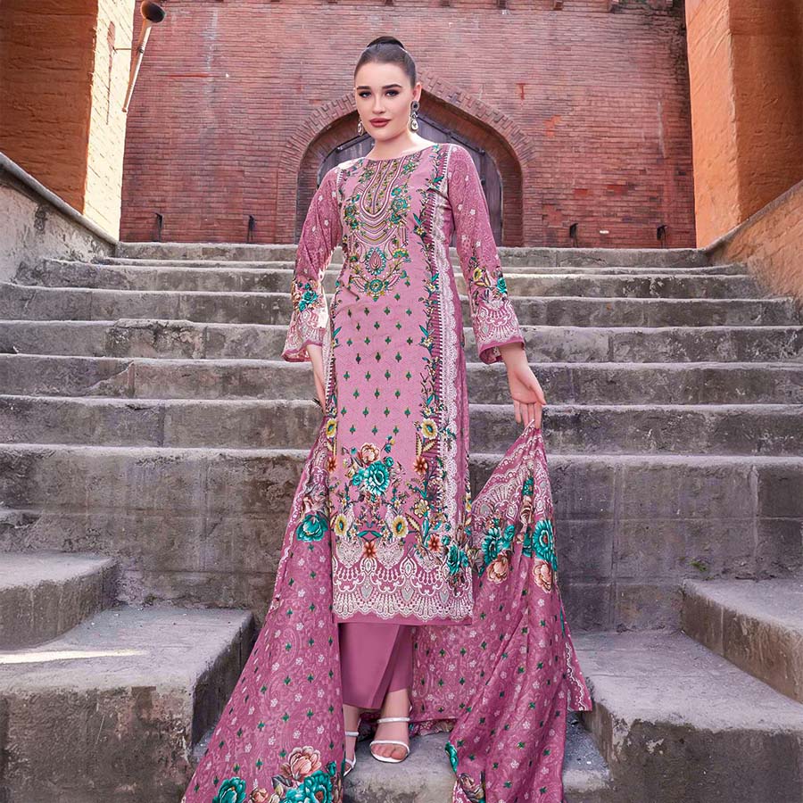 Pink  Cambric Cotton Casual Wear Salwar Kameez