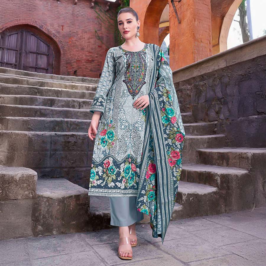 Grey Cambric Cotton Casual Wear Salwar Kameez