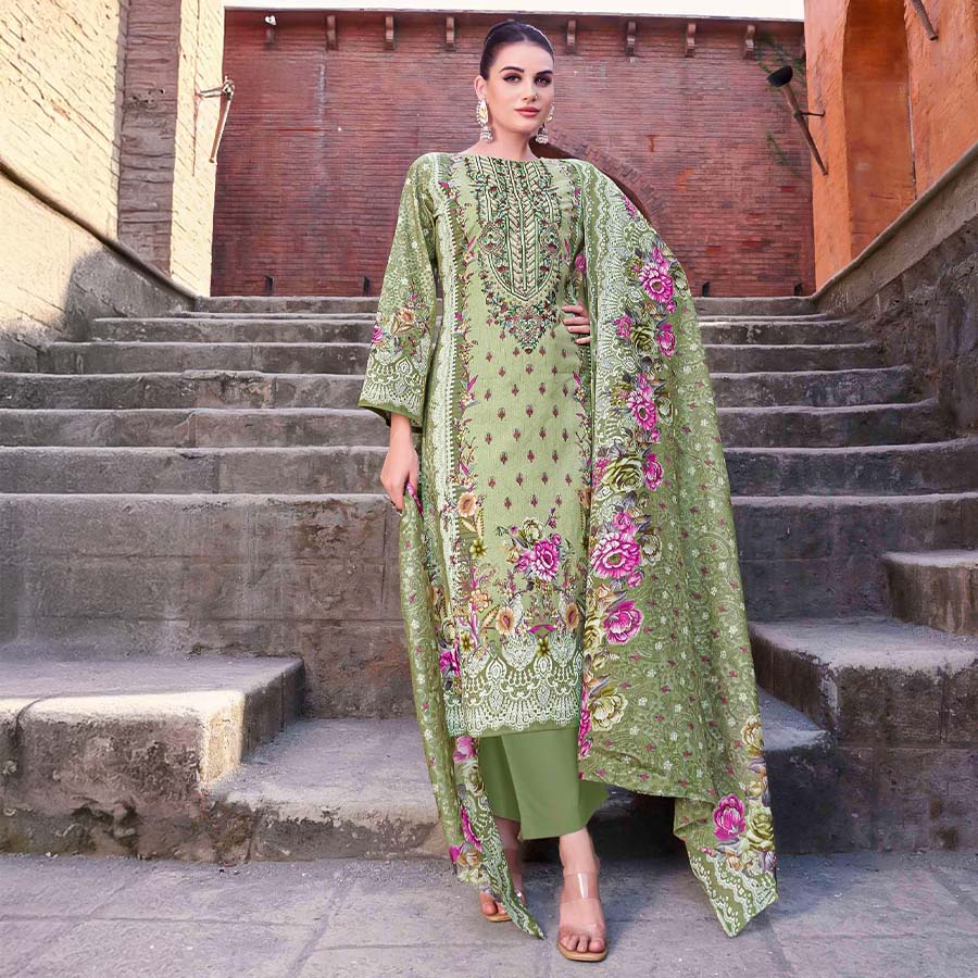 Green  Cambric Cotton Casual Wear Salwar Kameez
