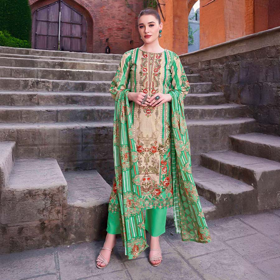 Green  Cambric Cotton Casual Wear Salwar Kameez