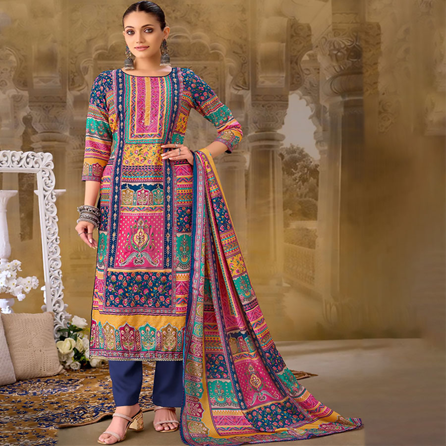 Multicolour Muslin Printed Suit