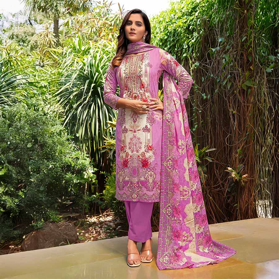 Purple Cambric Cotton Casual Wear Salwar Kameez