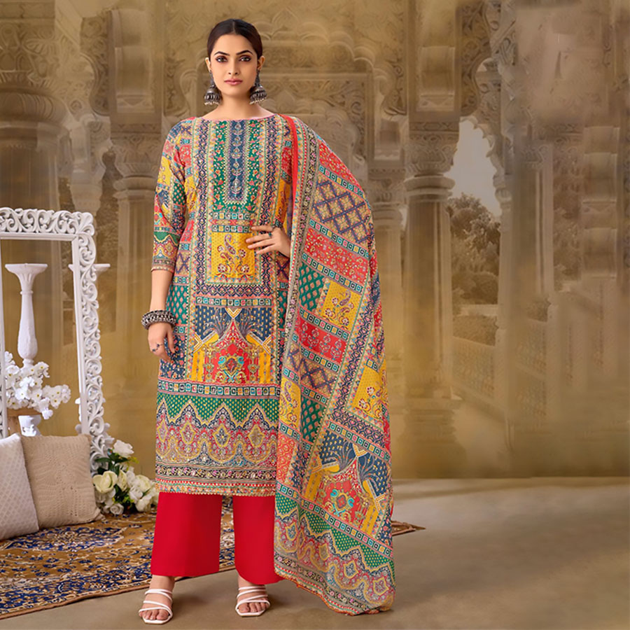 Multicolour Muslin Printed Suit