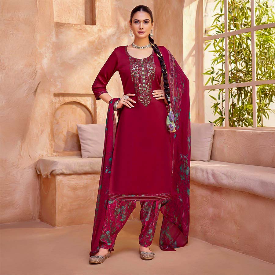 Red  Jam Casual Wear Salwar Kameez