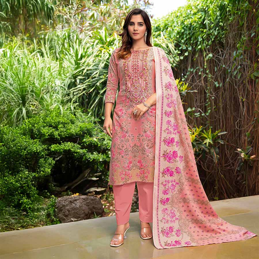 Pink  Cambric Cotton Casual Wear Salwar Kameez