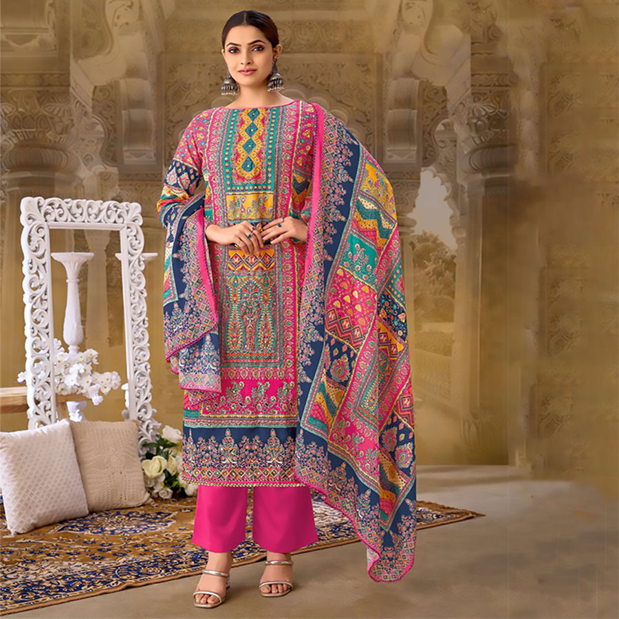 Multicolour Muslin Printed Suit