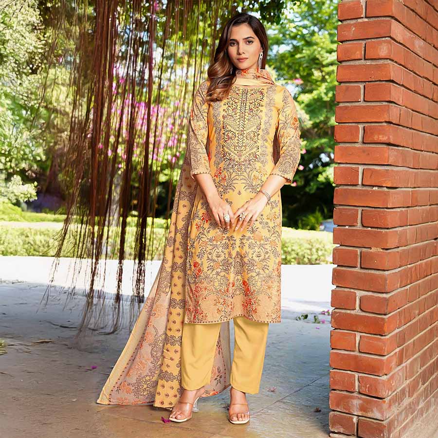 Yellow Cambric Cotton Casual Wear Salwar Kameez