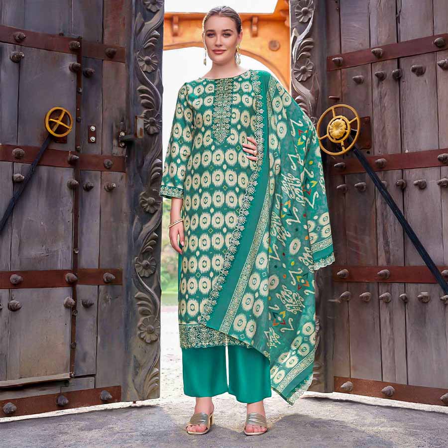 Cyan Rayon Casual Wear Salwar Kameez