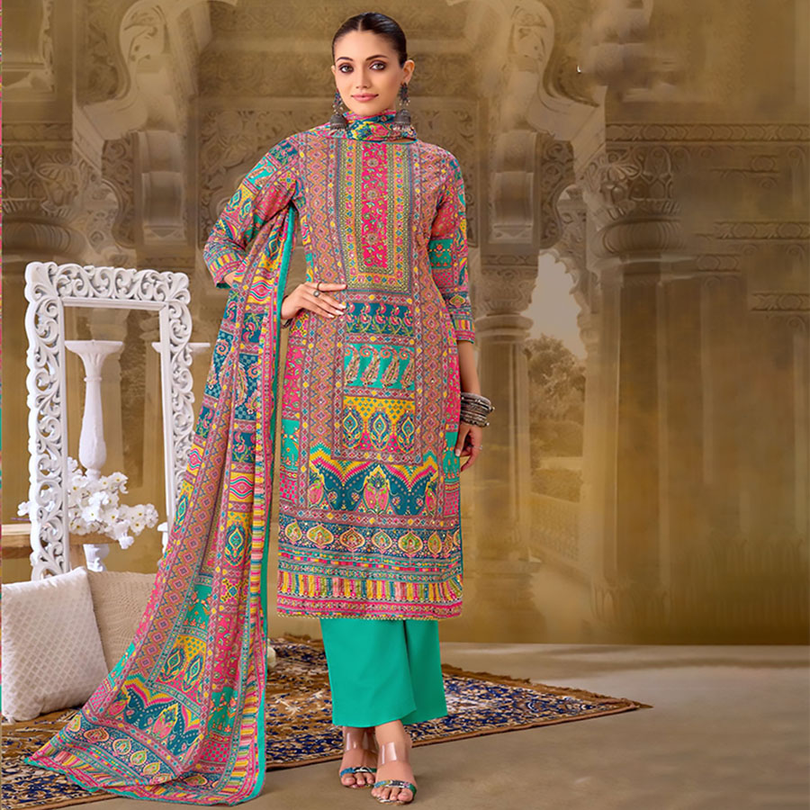 Multicolour Muslin Printed Suit