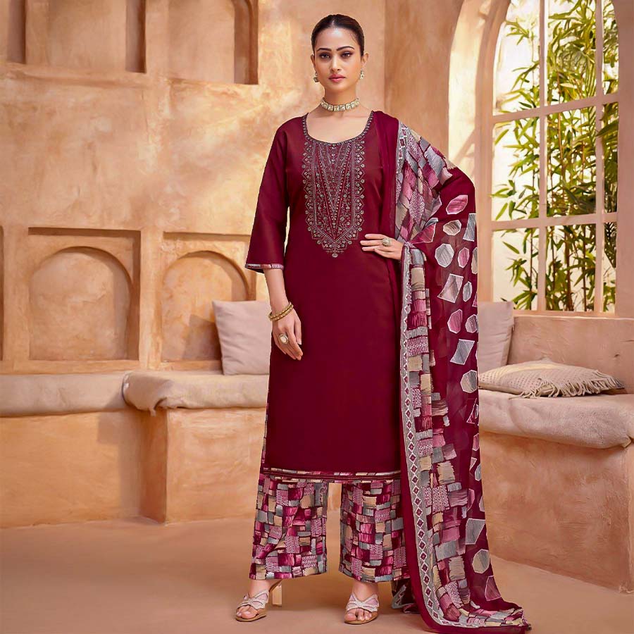 Red Jam Casual Wear Salwar Kameez