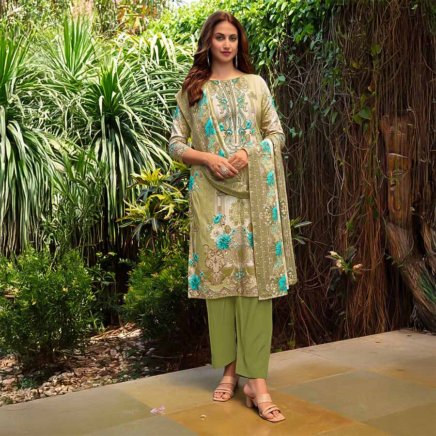 Green  Cambric Cotton Casual Wear Salwar Kameez