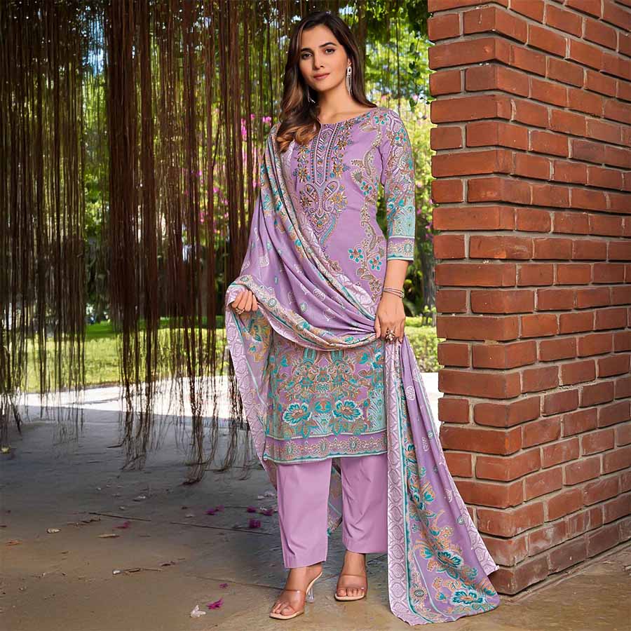 Purple Cambric Cotton Casual Wear Salwar Kameez