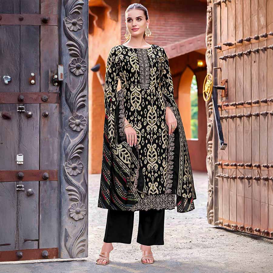 Black Rayon Casual Wear Salwar Kameez