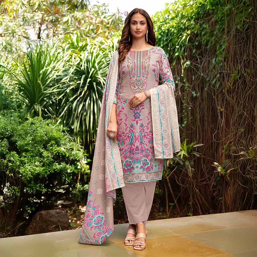 Brown Cambric Cotton Casual Wear Salwar Kameez