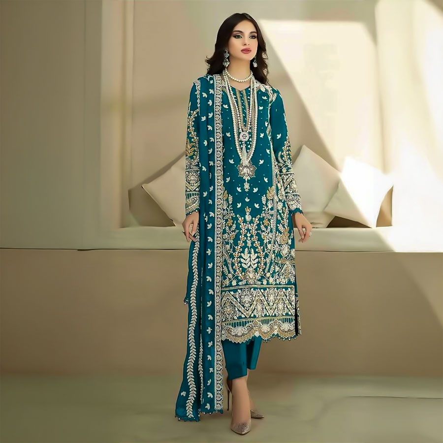 Blue Organza Casual Wear Salwar Kameez