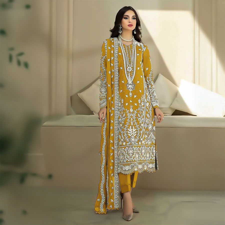 Yellow  Organza Casual Wear Salwar Kameez