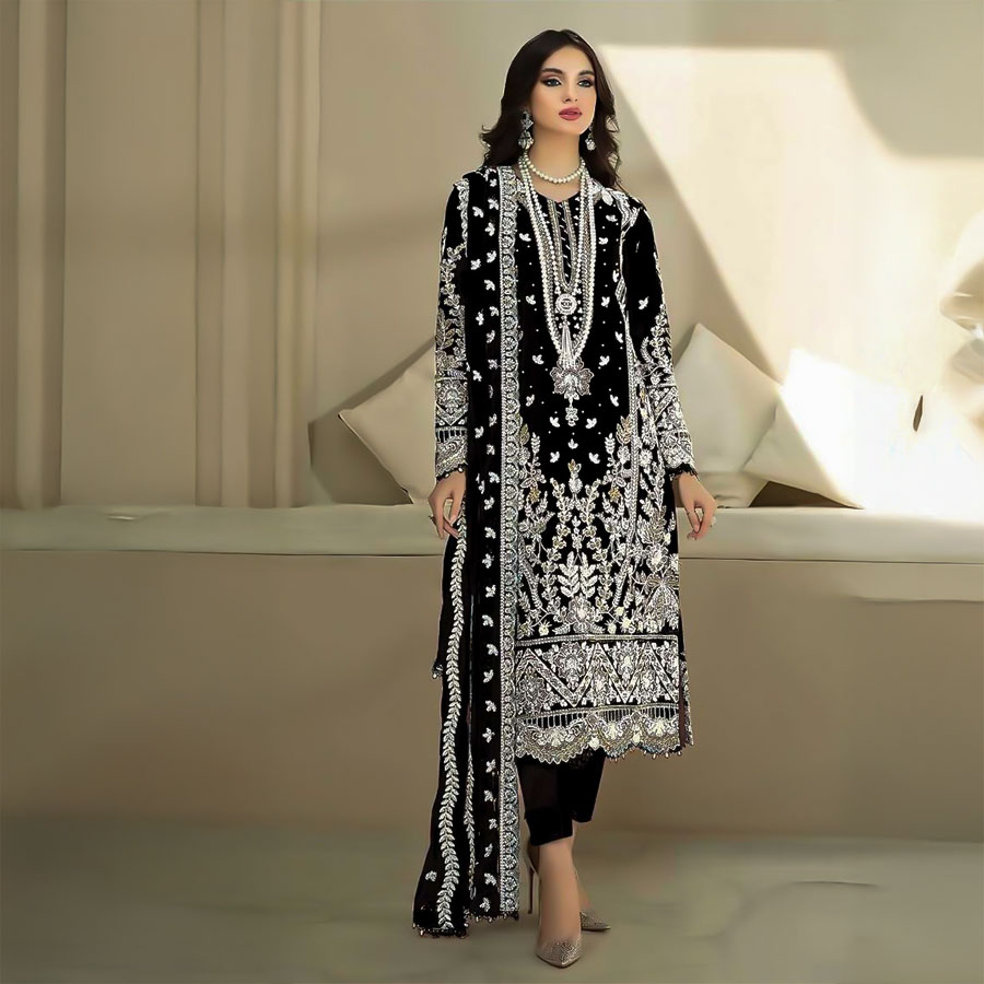 Black Organza Casual Wear Salwar Kameez