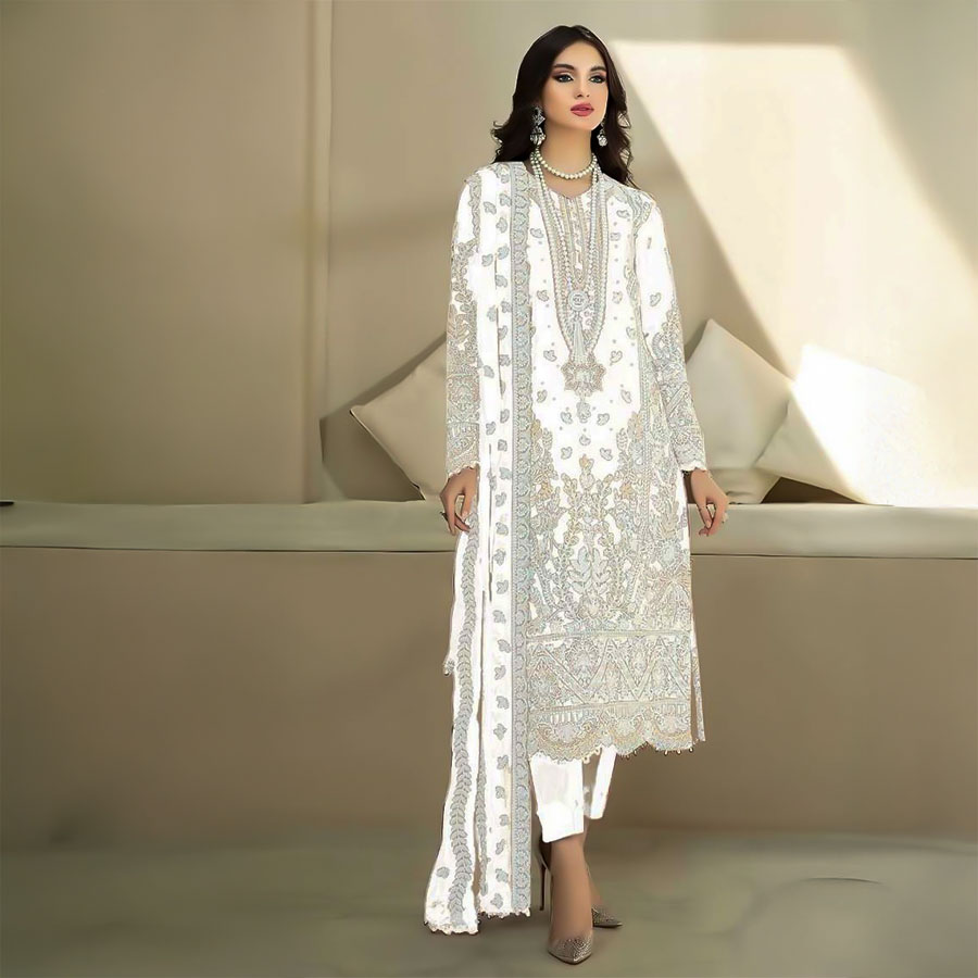 White Organza Casual Wear Salwar Kameez