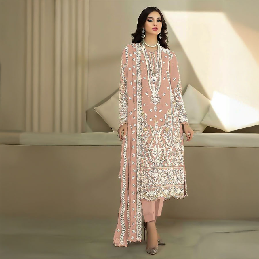 Salmon Organza Casual Wear Salwar Kameez