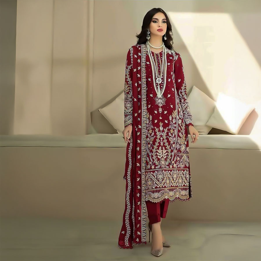 Red Organza Casual Wear Salwar Kameez