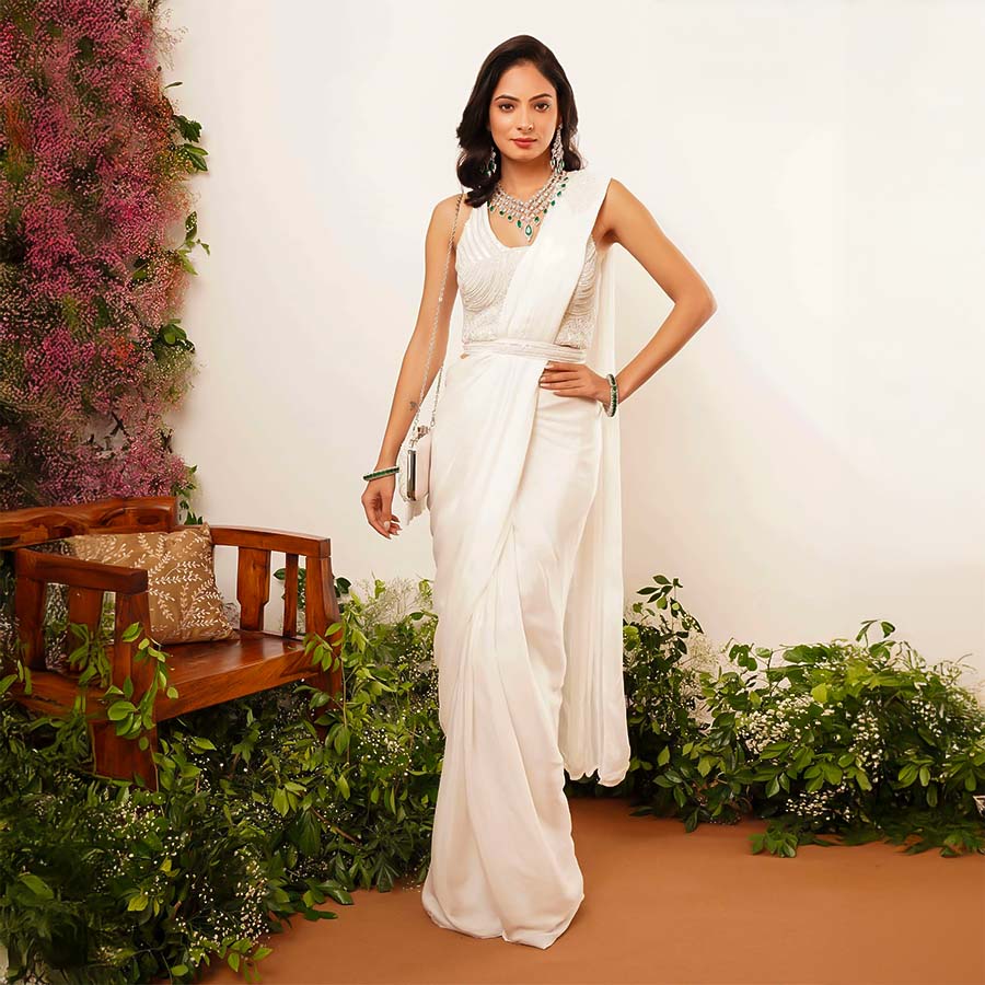 White  Georgette Designer Saree