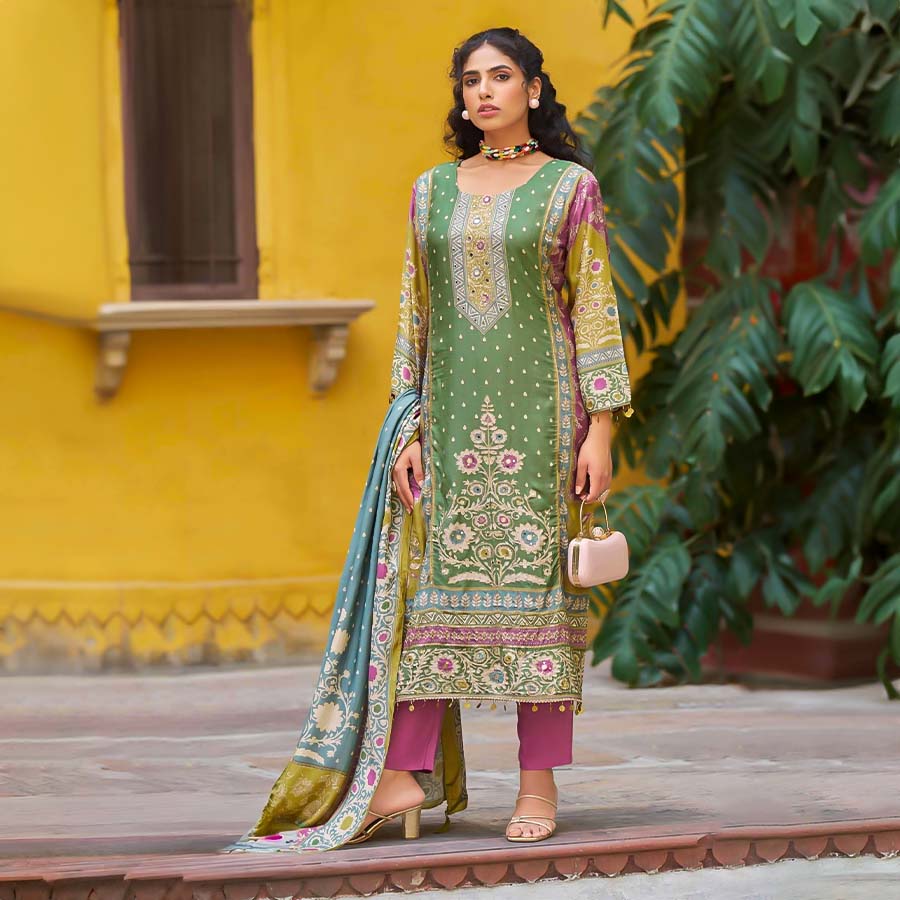 Green  Viscose Muslin Casual Wear Salwar Kameez