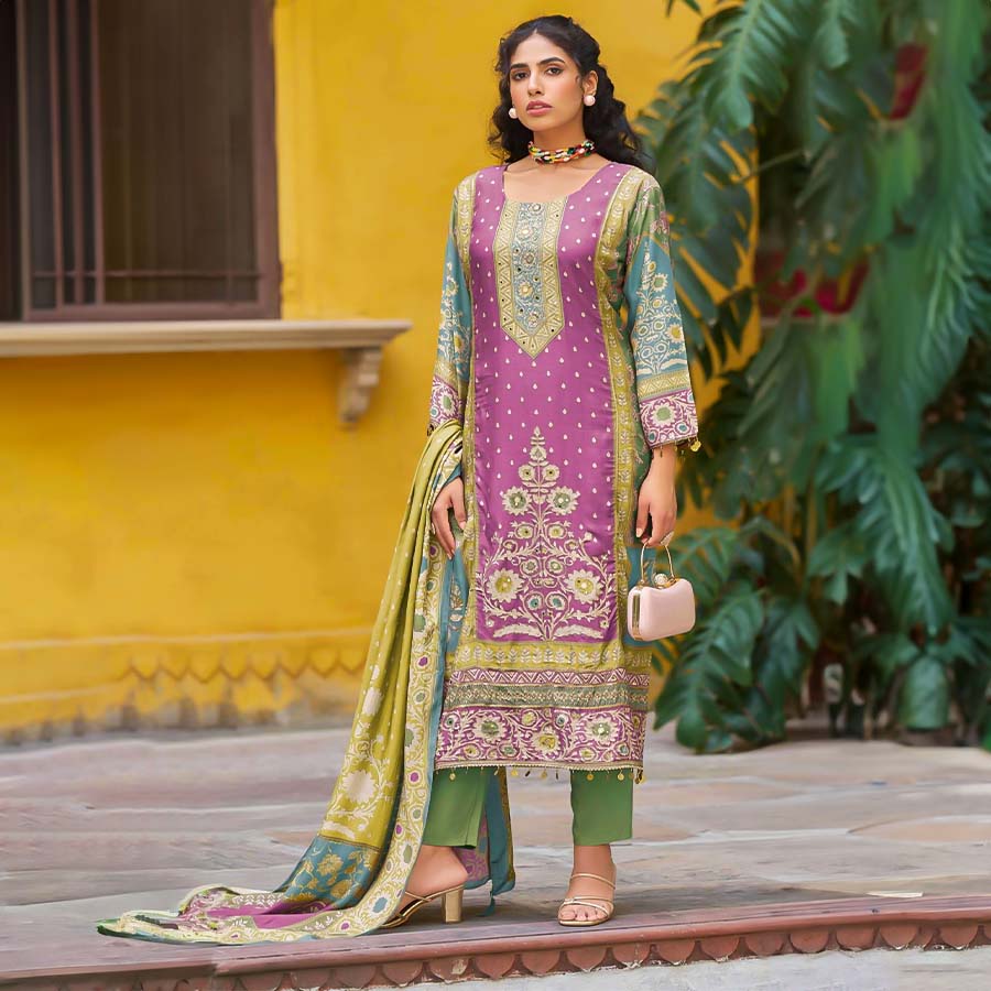 Purple  Viscose Muslin Casual Wear Salwar Kameez