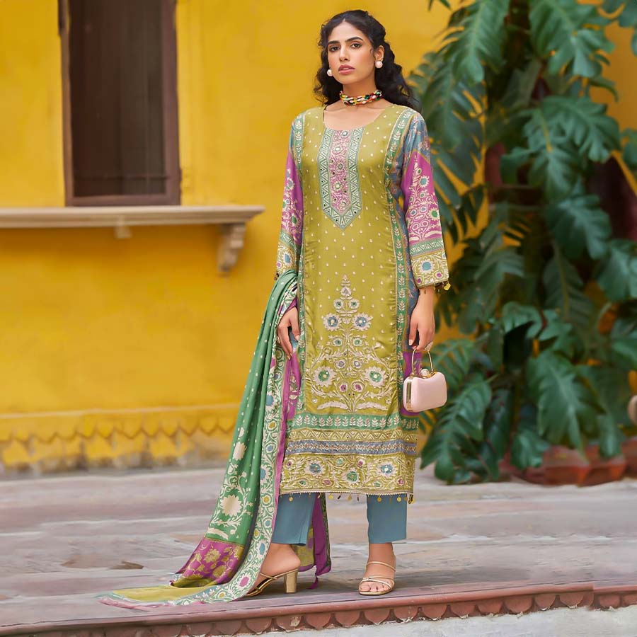 Green  Viscose Muslin Casual Wear Salwar Kameez