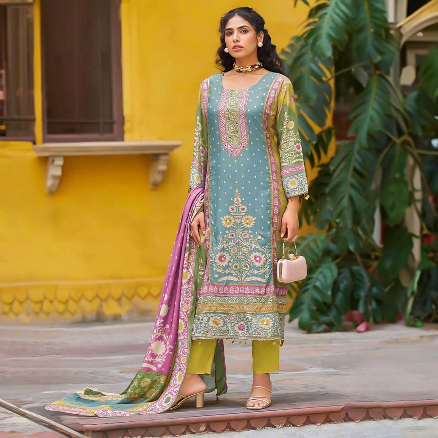 Sky Blue Viscose Muslin Casual Wear Salwar Kameez