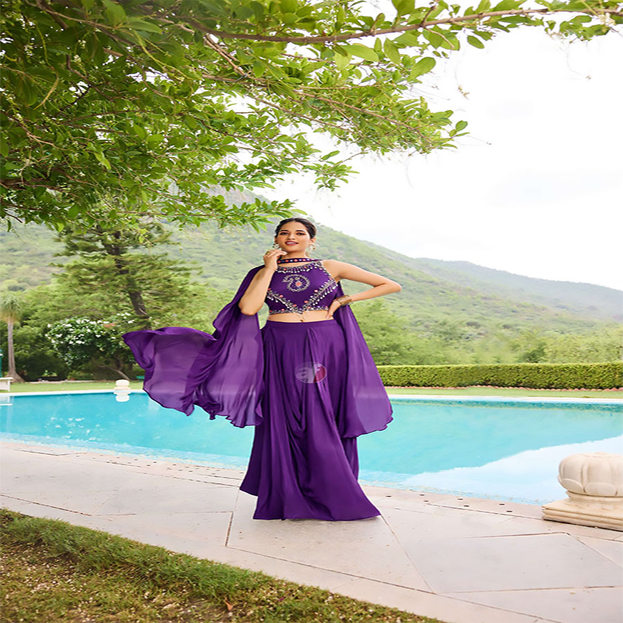 Purple  chiffon Designer Lehenga