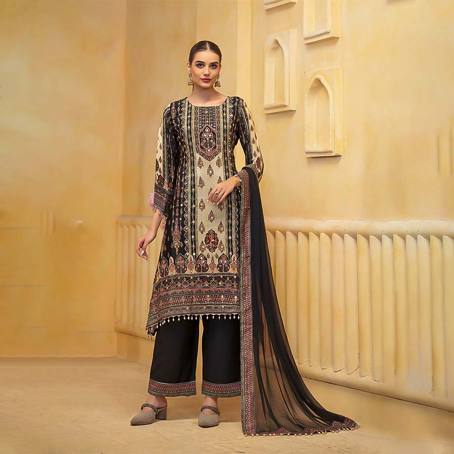 Black  Blended Viscose Designer Salwar Kameez