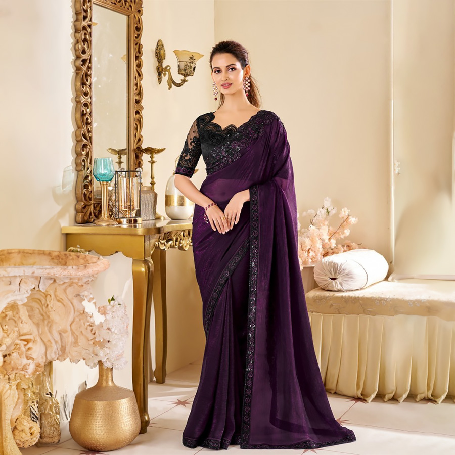 Violet Silk Party Wear Saree