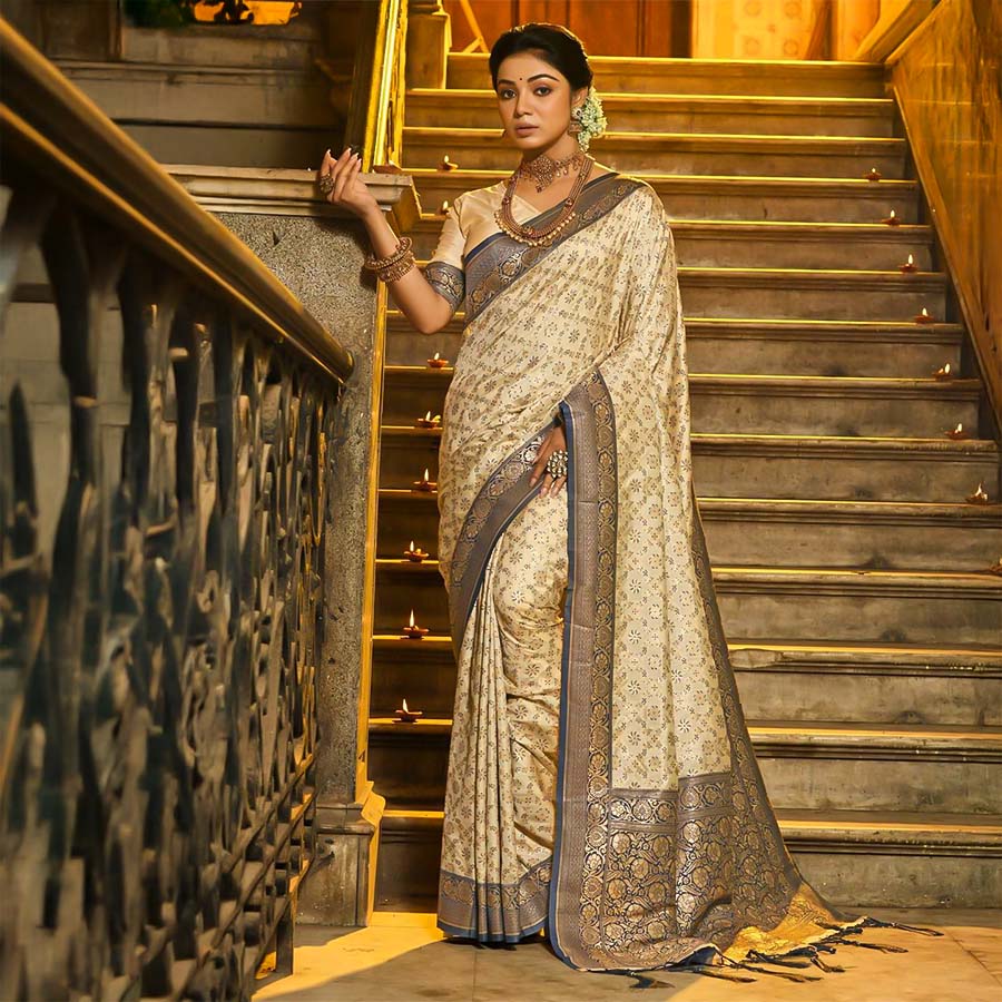 White  Banarasi Silk Casual Wear Saree