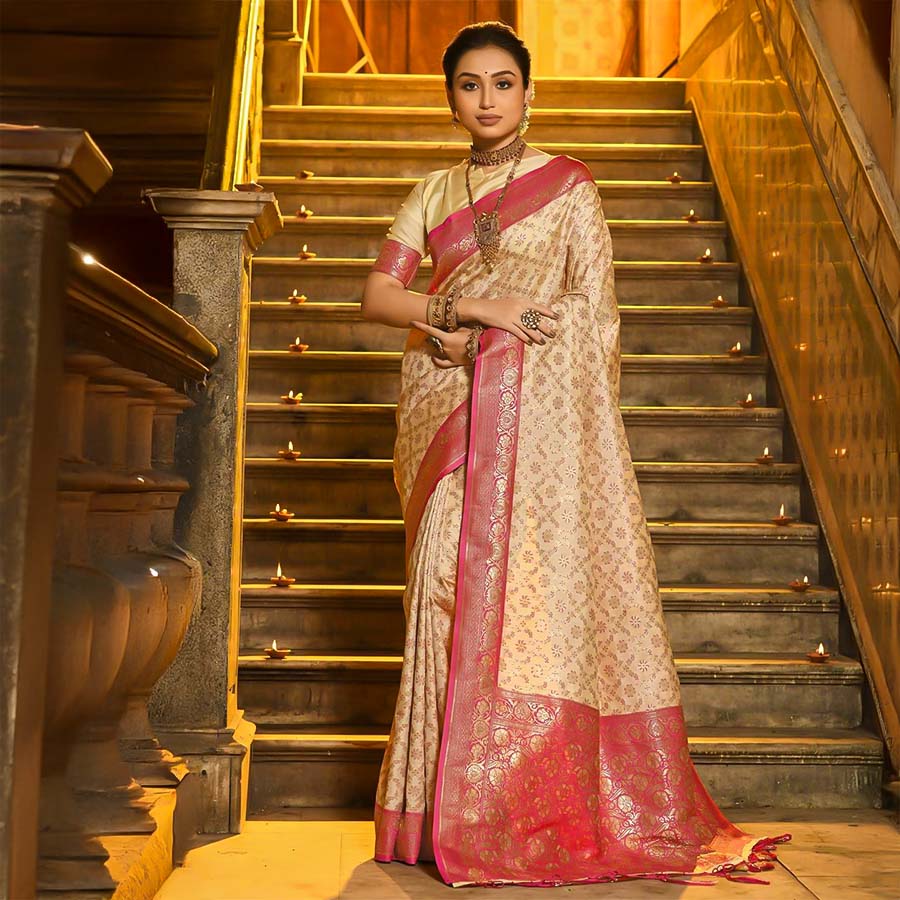 White  Banarasi Silk Casual Wear Saree