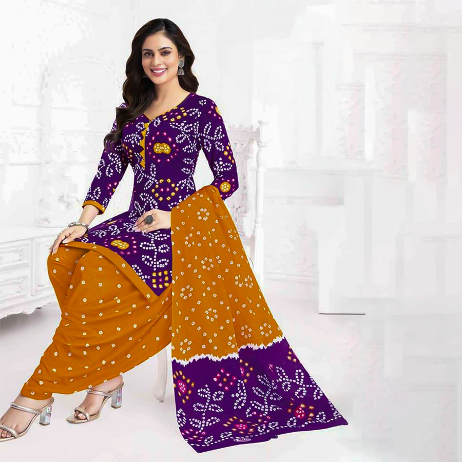 Violet Cotton Printed Salwar Kameez