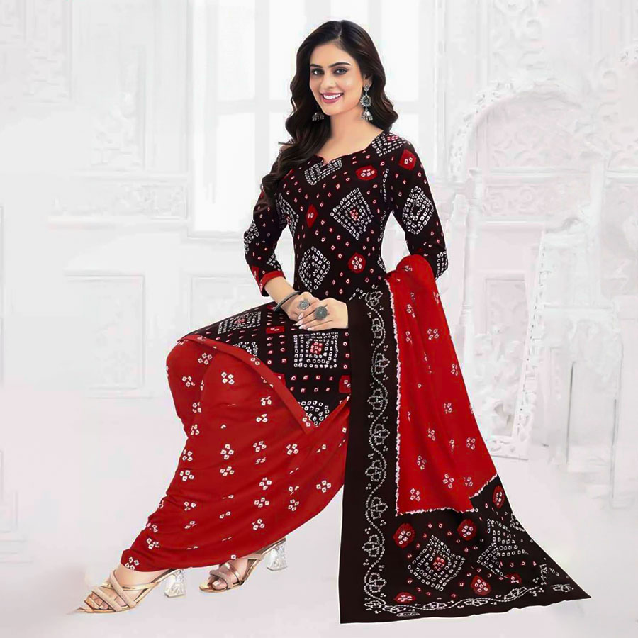 Brown Cotton Printed Salwar Kameez