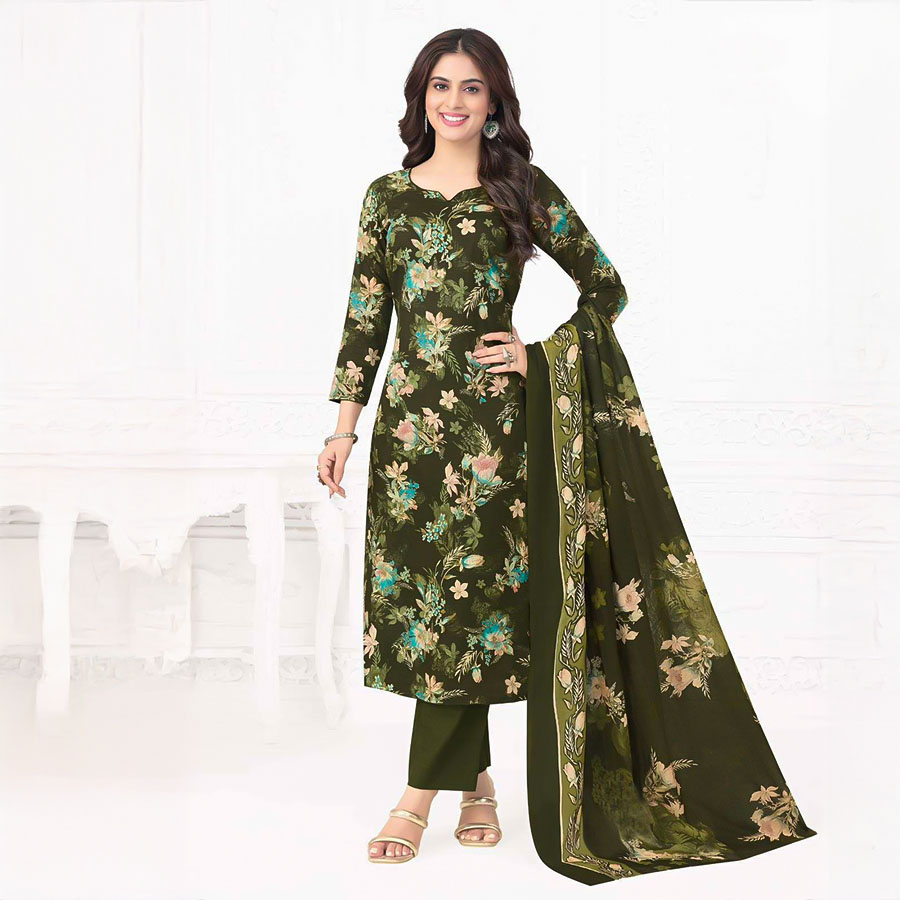 Green  Cotton Printed Salwar Kameez