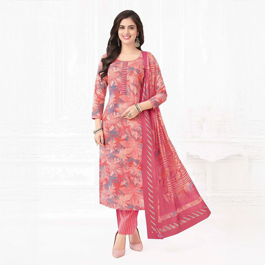 Pink  Cotton Printed Salwar Kameez