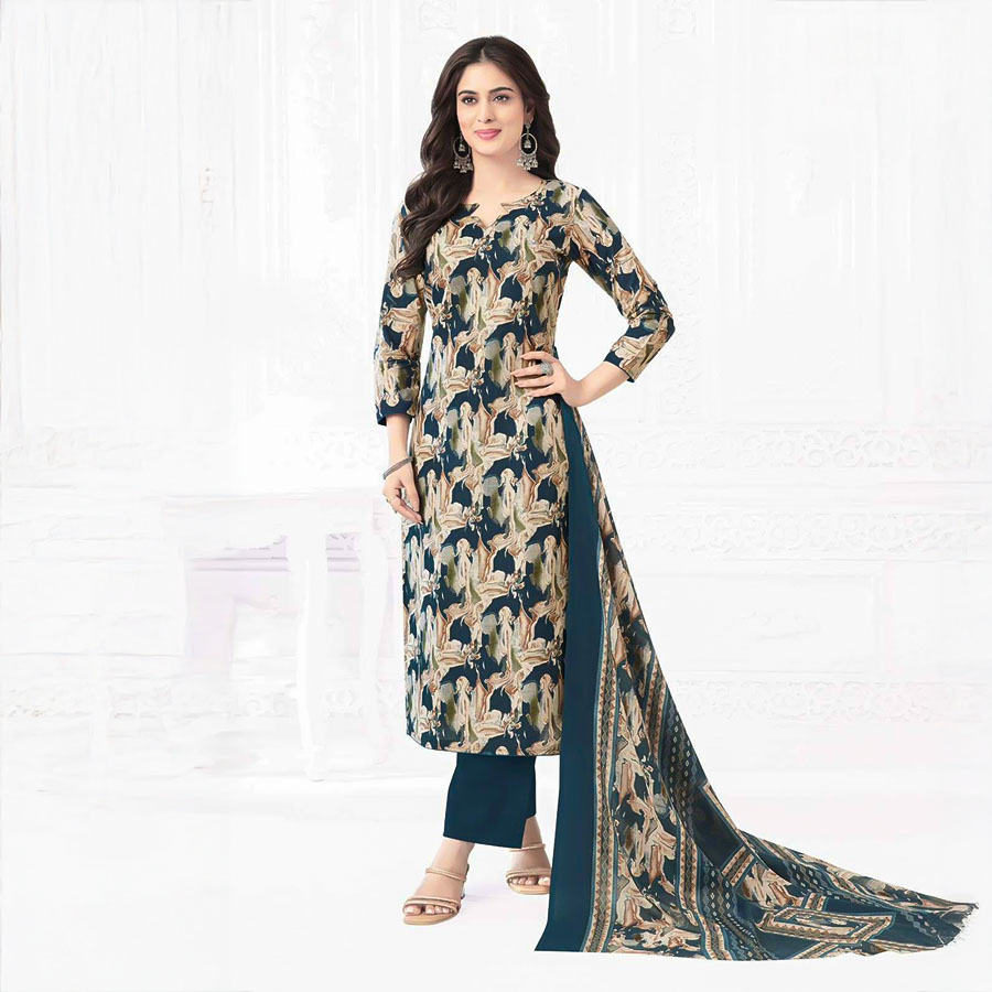 Green  Cotton Printed Salwar Kameez