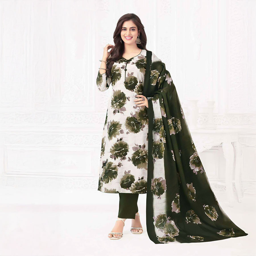 White  Cotton Printed Salwar Kameez