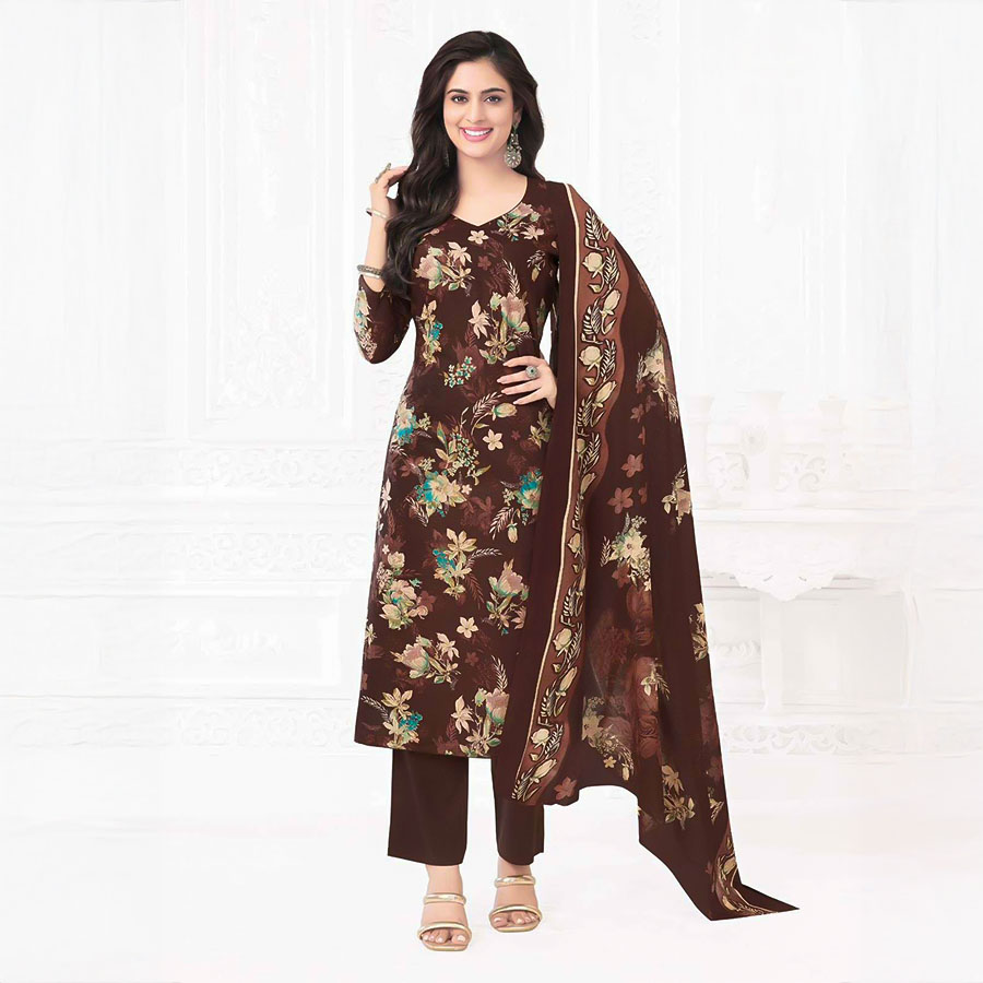 Brown Cotton Printed Salwar Kameez