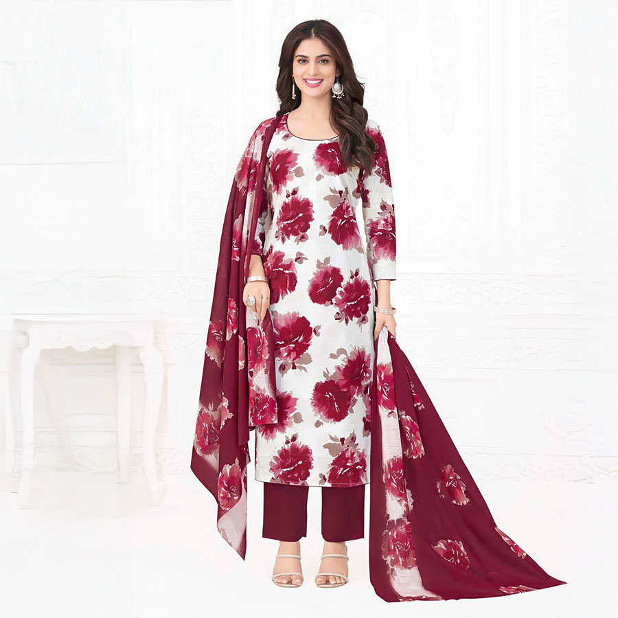 White  Cotton Printed Salwar Kameez