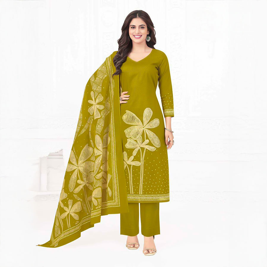 Green  Cotton Printed Salwar Kameez