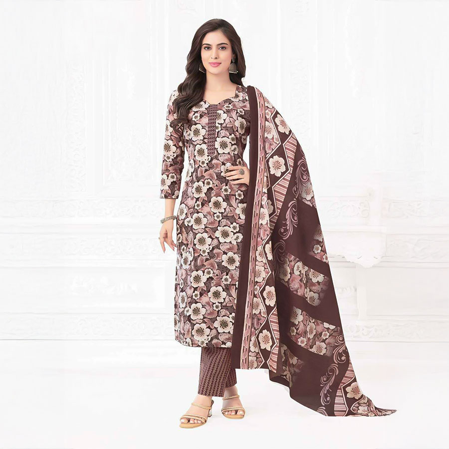 Brown Cotton Printed Salwar Kameez