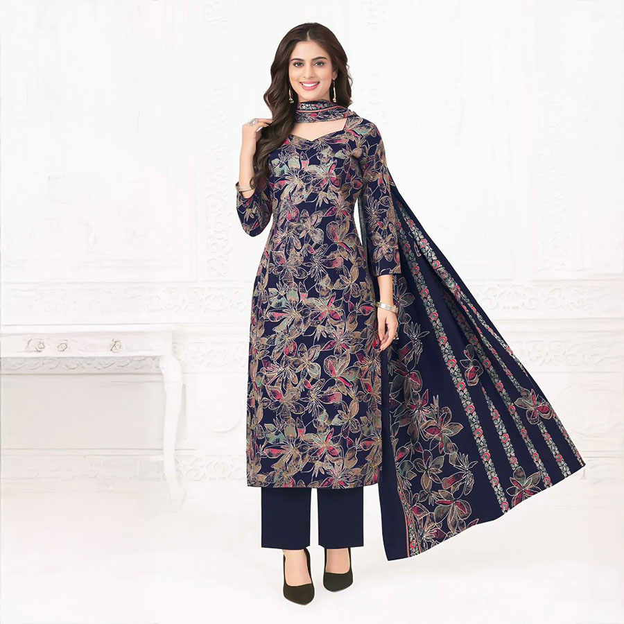 Blue Cotton Printed Salwar Kameez